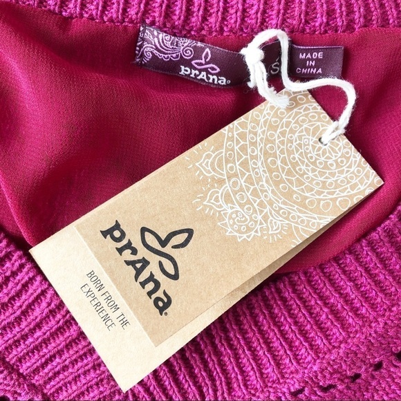 PRANA NWT Ellery Ruffle Hem Knit Pullover Sweater Size Small in Plum Red - Picture 11 of 12
